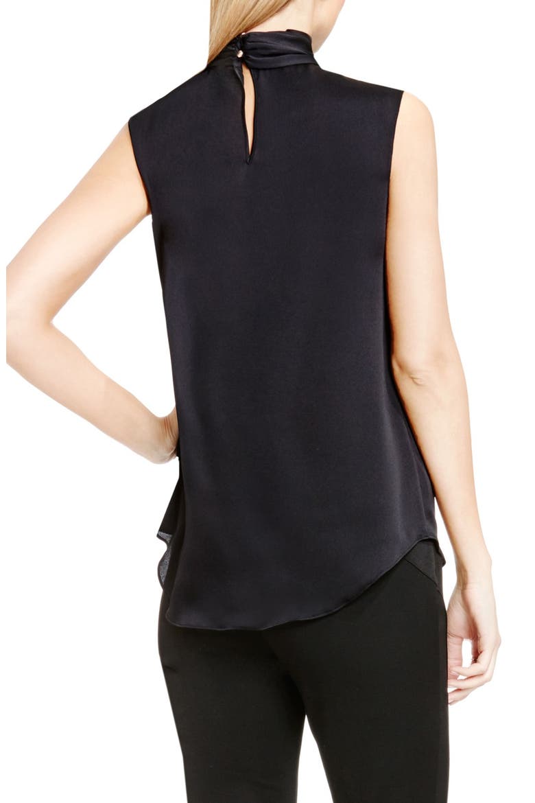 Sleeveless Charmeuse Bow Neck Blouse, Alternate, color, RICH BLACK