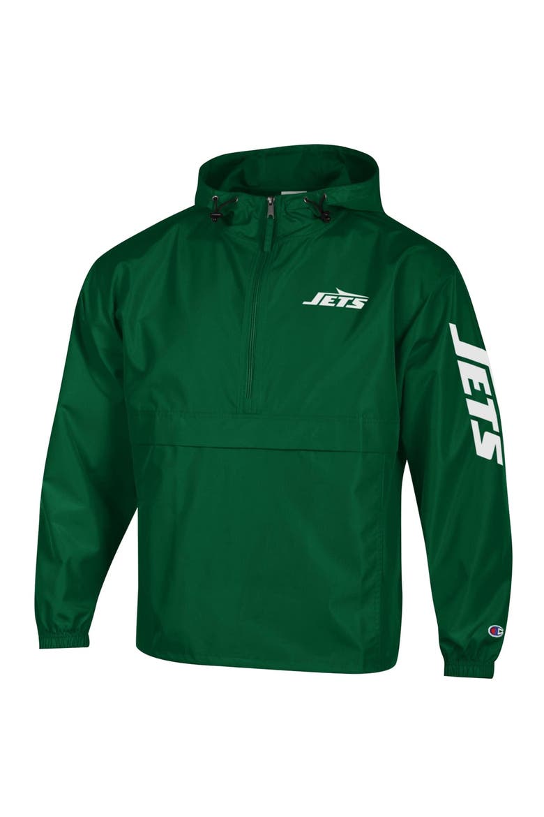 Men's Champion Green New York Jets Packable Hooded Windbreaker Half-Zip Jacket, Alternate, color, Green