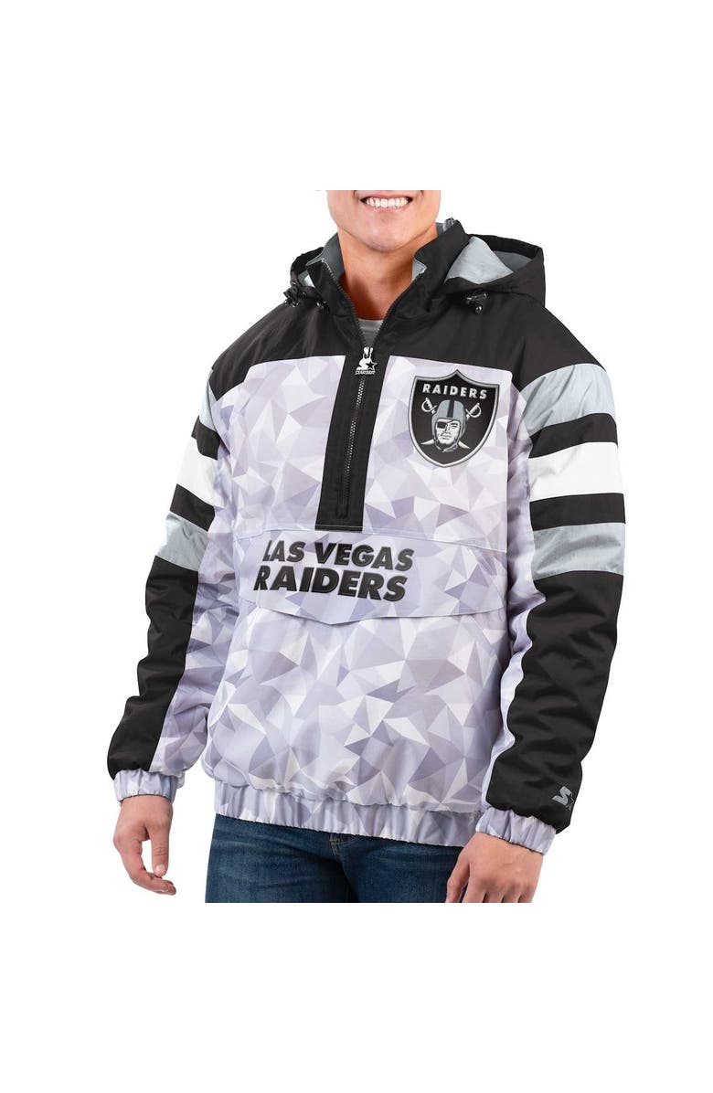 STARTER Men's Starter White/Black Las Vegas Raiders Thursday Night Gridiron Raglan Half-Zip Hooded Jacket, Main, color, White