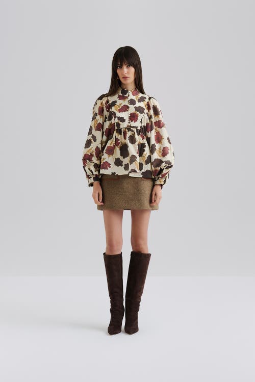 Malina Pernilla High Neck Balloon Sleeve Blouse In Neutral