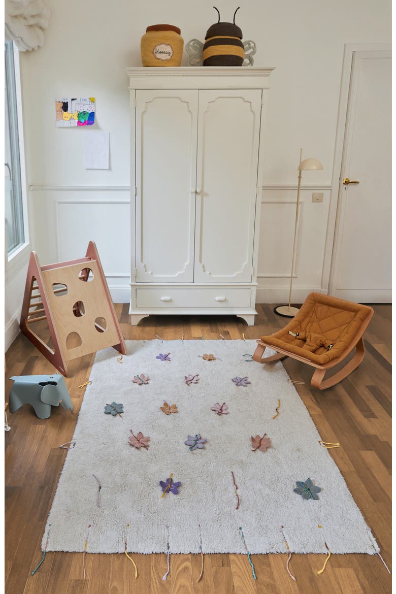 Wildflowers Fringe Trim Washable Cotton Blend Play Rug, Alternate, color, NATURAL