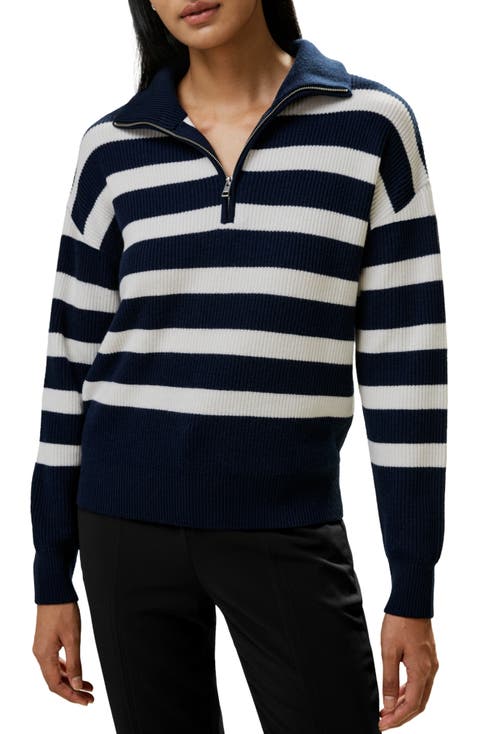 Women's Collared Quarter-Zip Wool Sweater