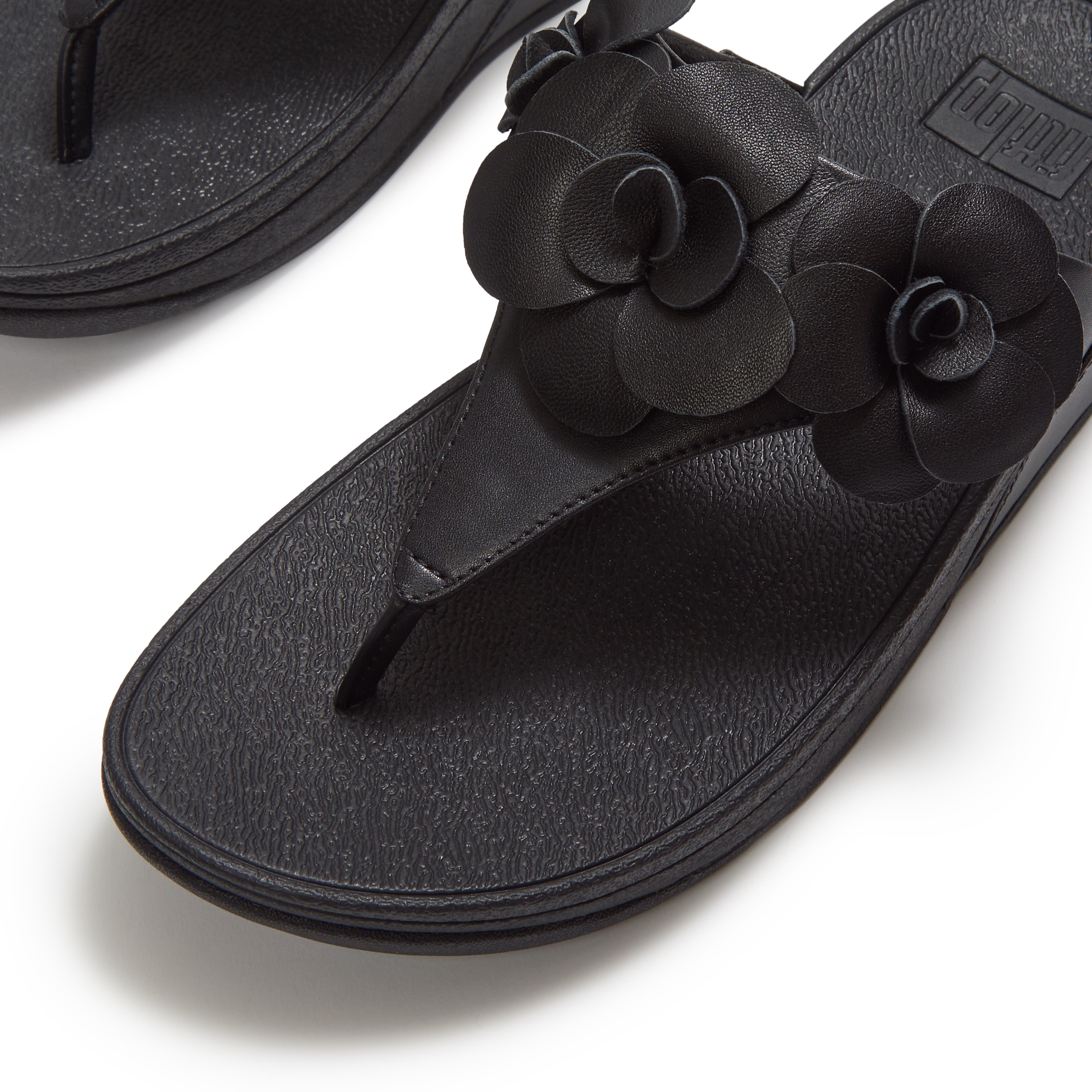 FitFlop Lulu Flower Toe-Post Sandals, Alternate, color, Black