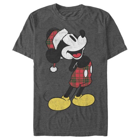 Men's Mickey & Friends Christmas Plaid Distressed Portrait  Graphic T-Shirt