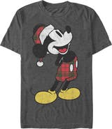 Mickey & Friends Men's Mickey & Friends Christmas Plaid Distressed Portrait  Graphic T-Shirt