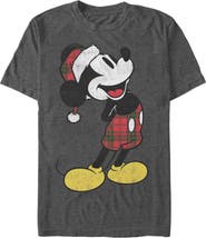 Mickey & Friends Men's Mickey & Friends Christmas Plaid Distressed Portrait Graphic T-Shirt