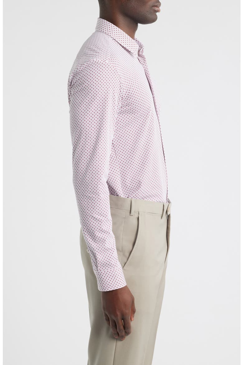 Geo Print Slim Fit Knit Button-Up Shirt, Alternate, color, DARK RED