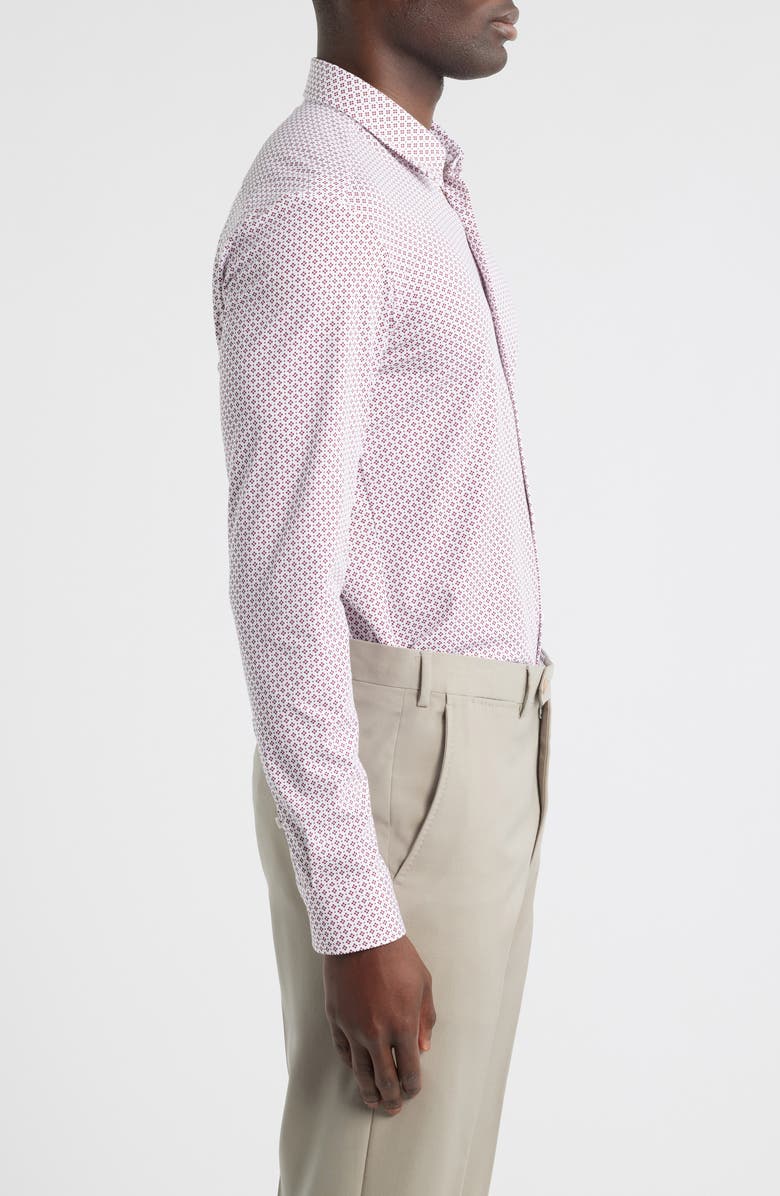 BOSS Geo Print Slim Fit Knit Button-Up Shirt, Alternate, color, Dark Red