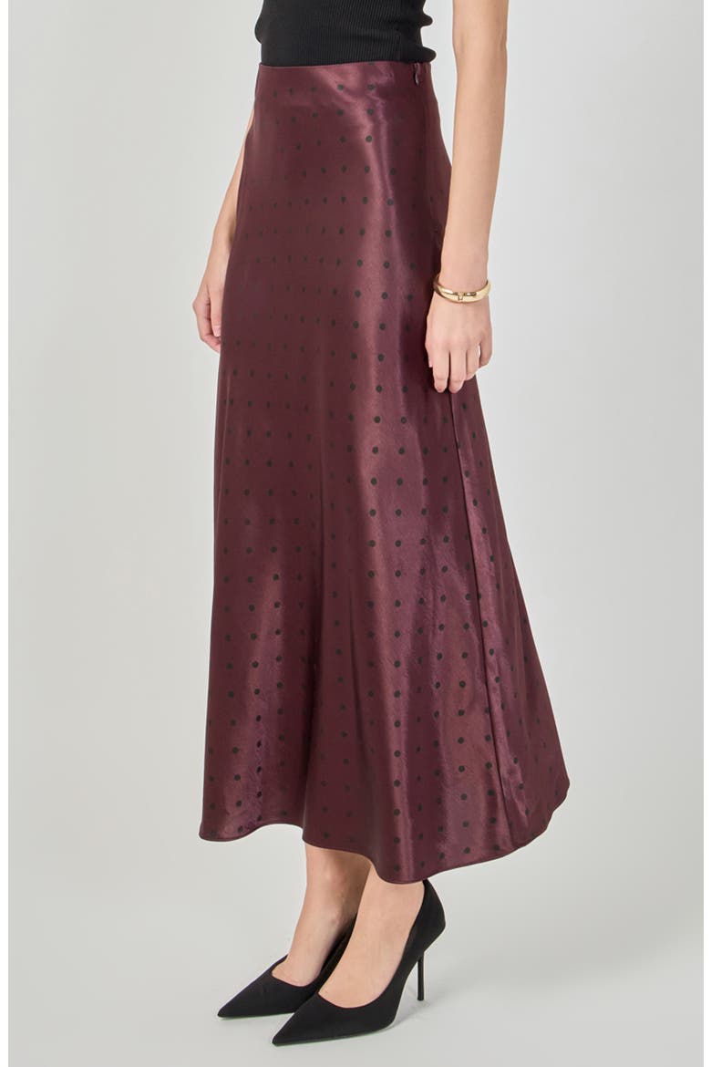 Polka Dot Satin Midi Skirt, Alternate, color, AUBERGINE