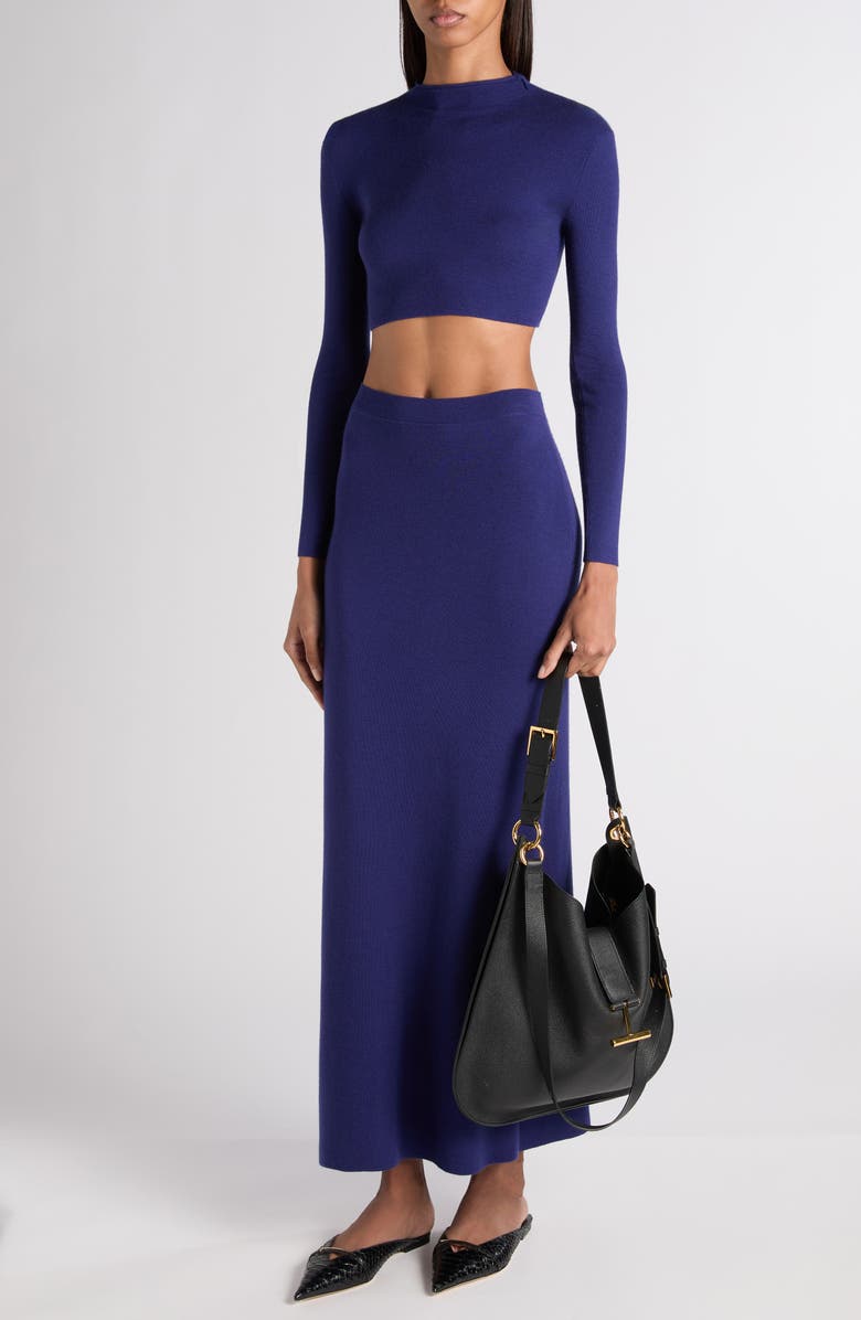 TOM FORD Fitted Long Sleeve Cashmere Crop Sweater, Alternate, color, Quarz Blue