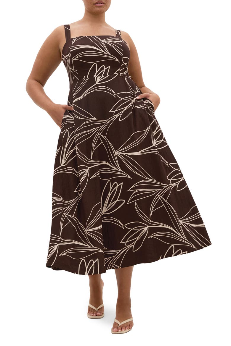 Athena Sketch Floral Print Dress, Main, color, CHOC BLOOM