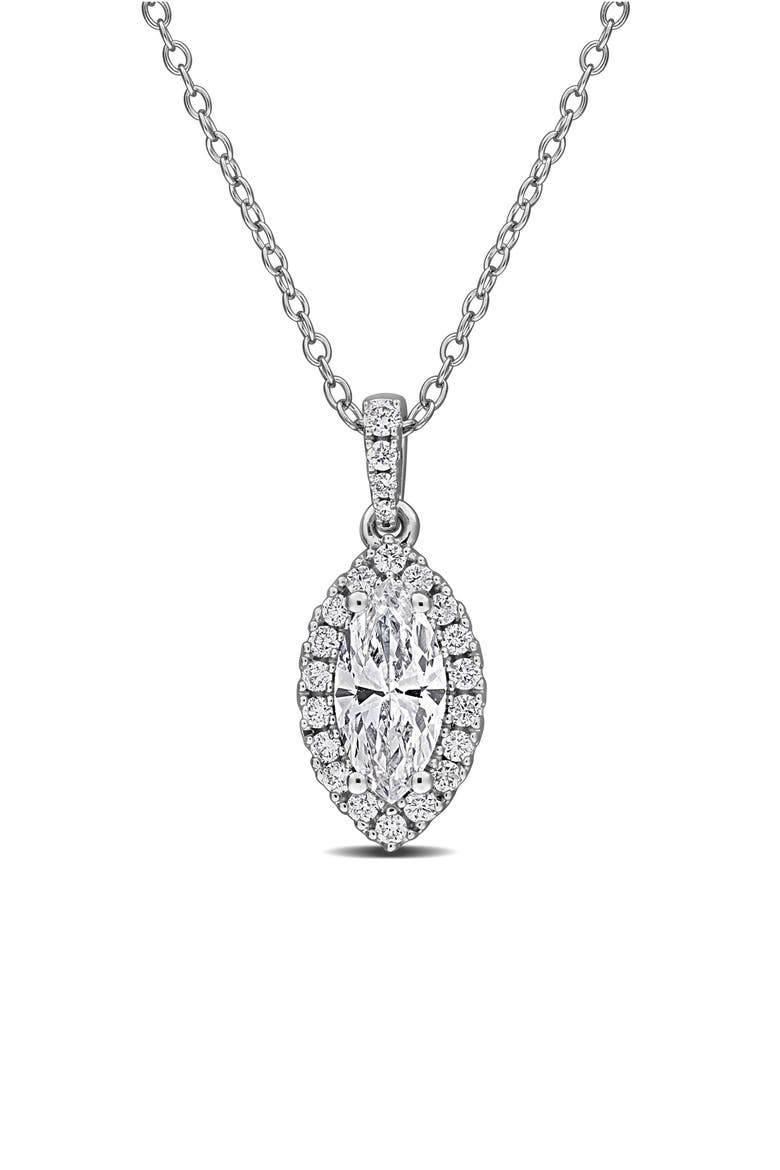 Sterling Silver Marquise Lab Grown Diamond Halo Pendant Necklace, Main, color, WHITE