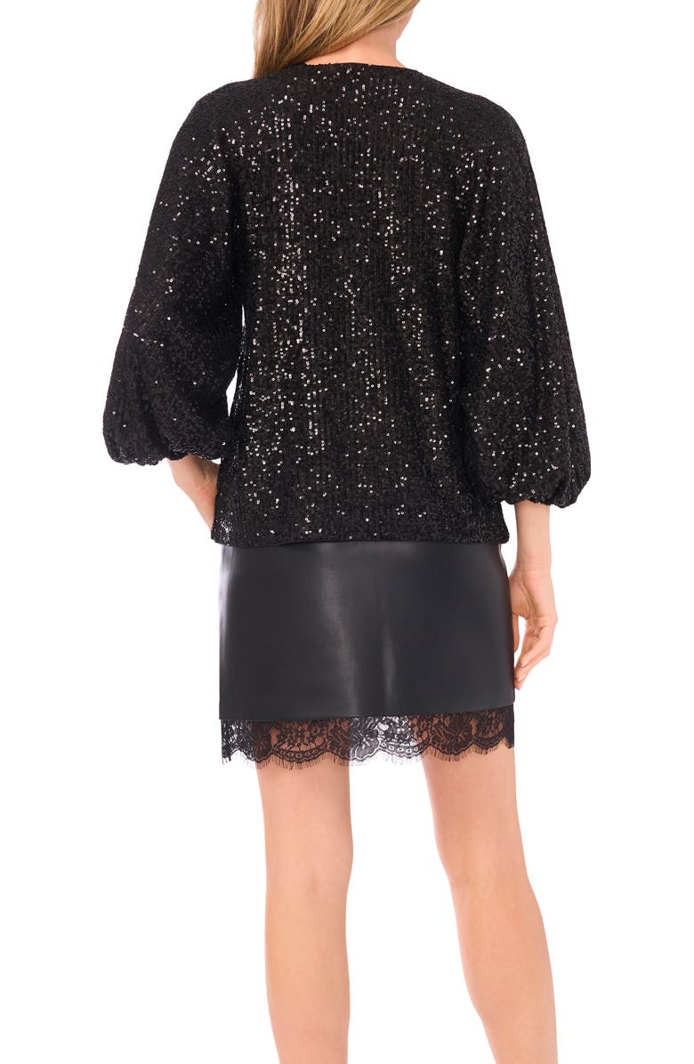 Vince Camuto Sequin Balloon Sleeve Top, Alternate, color, Rich Black