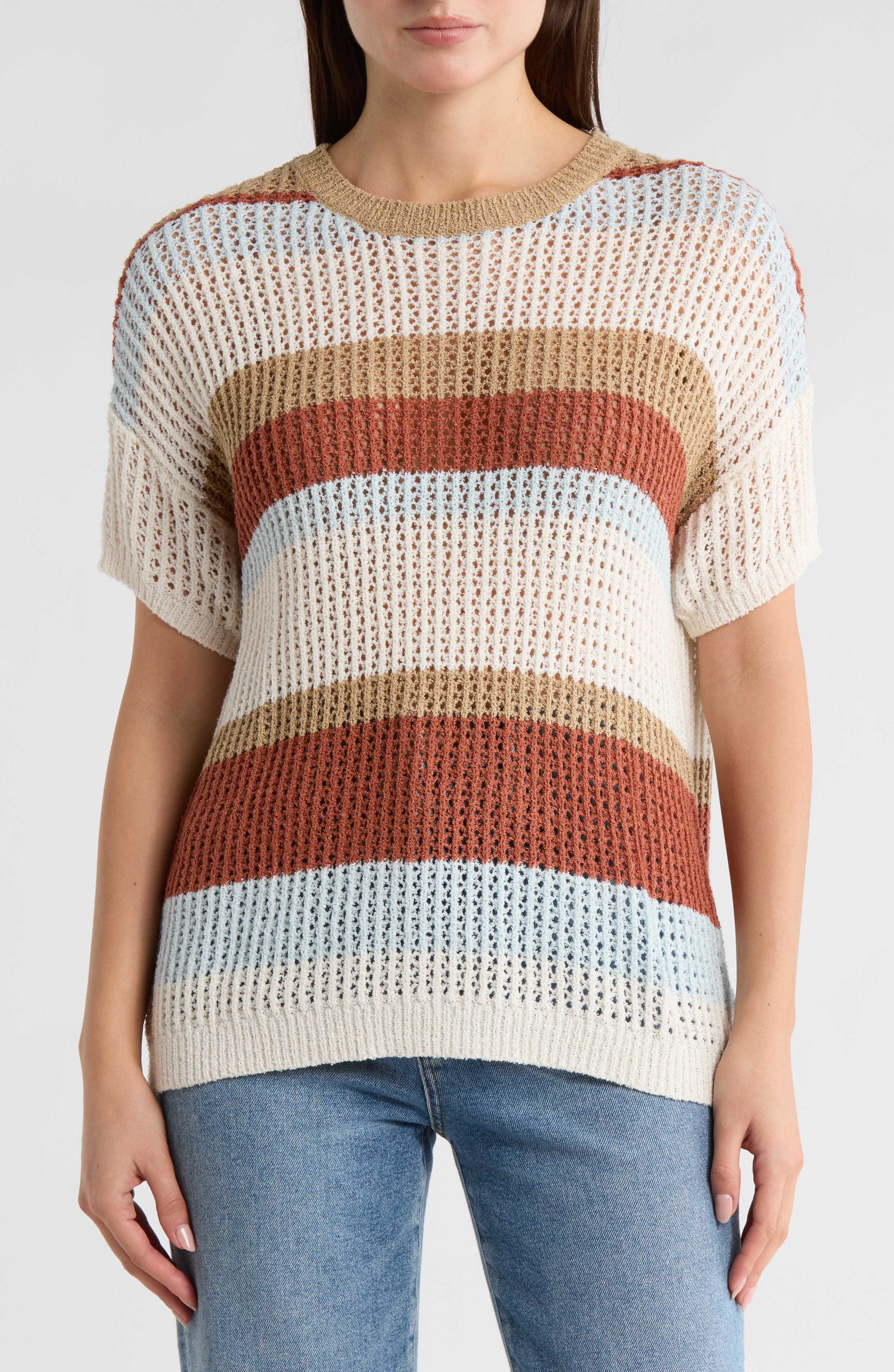 WISHLIST Multicolor Stripe Short Sleeve Sweater