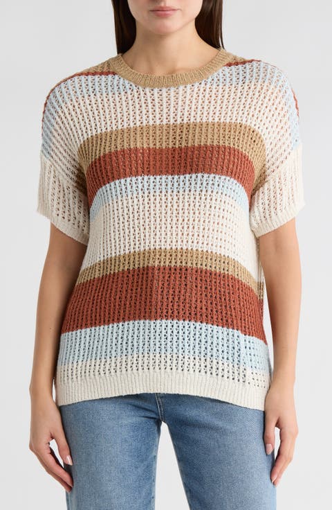 Multicolor Stripe Short Sleeve Sweater