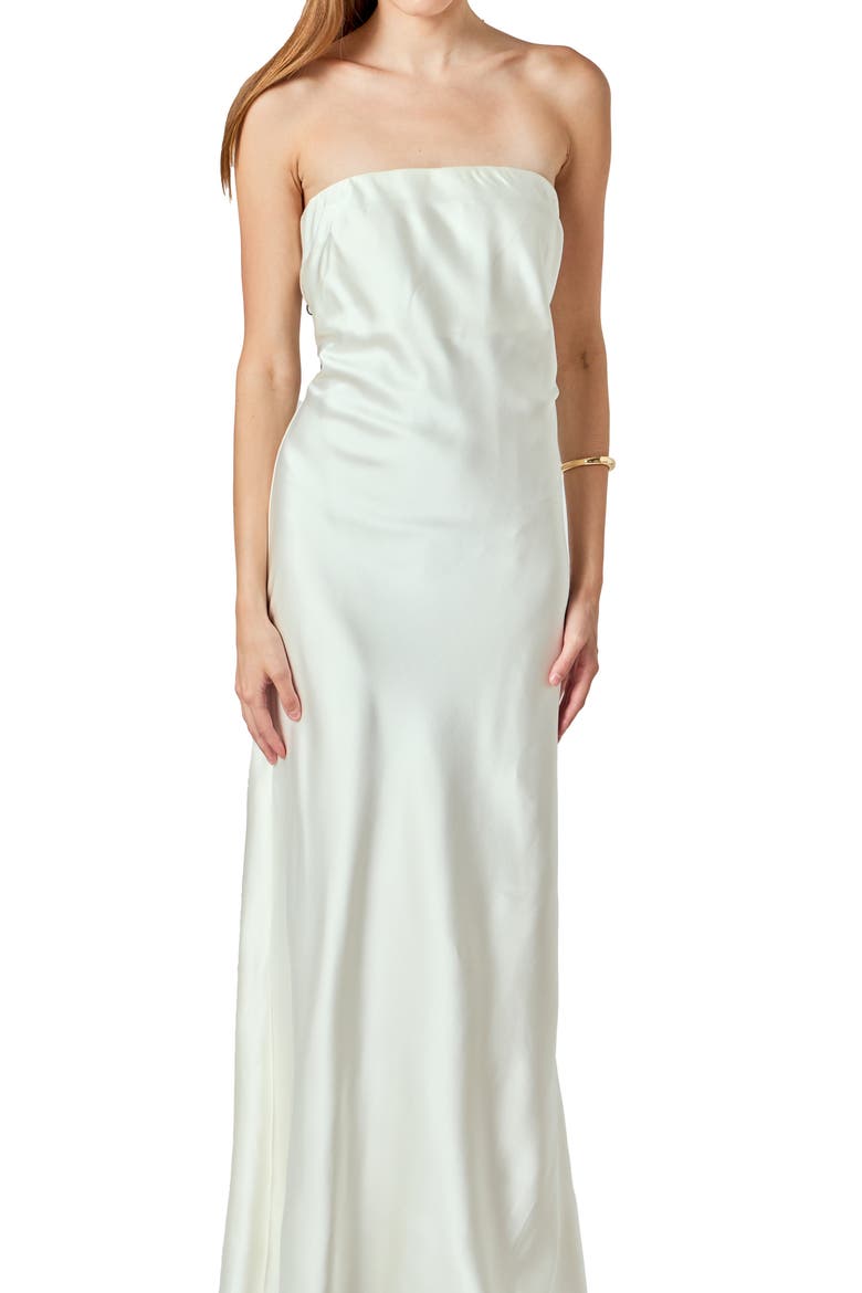 Strapless Satin Maxi Dress, Alternate, color, IVORY