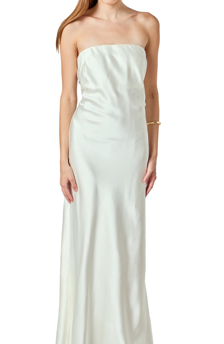 Endless Rose Strapless Satin Maxi Dress, Alternate, color, Ivory