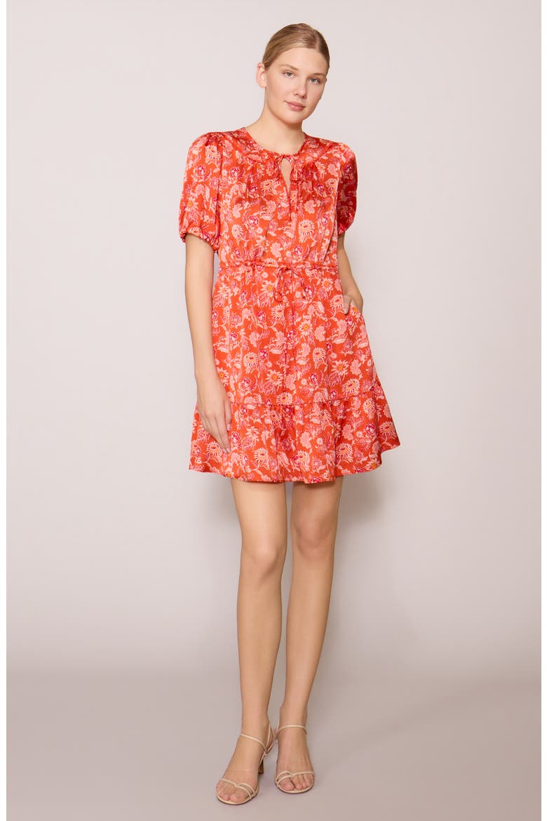 Puff Sleeve Print Minidress, Alternate, color, RED