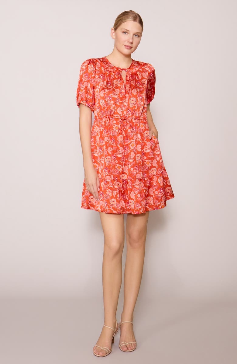 MELLODAY Puff Sleeve Print Minidress, Alternate, color, Red