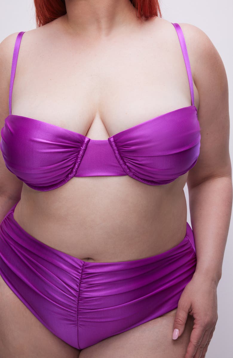 Good American Ruched Underwire Demi Cup Bikini Top, Alternate, color, Brightorchid001
