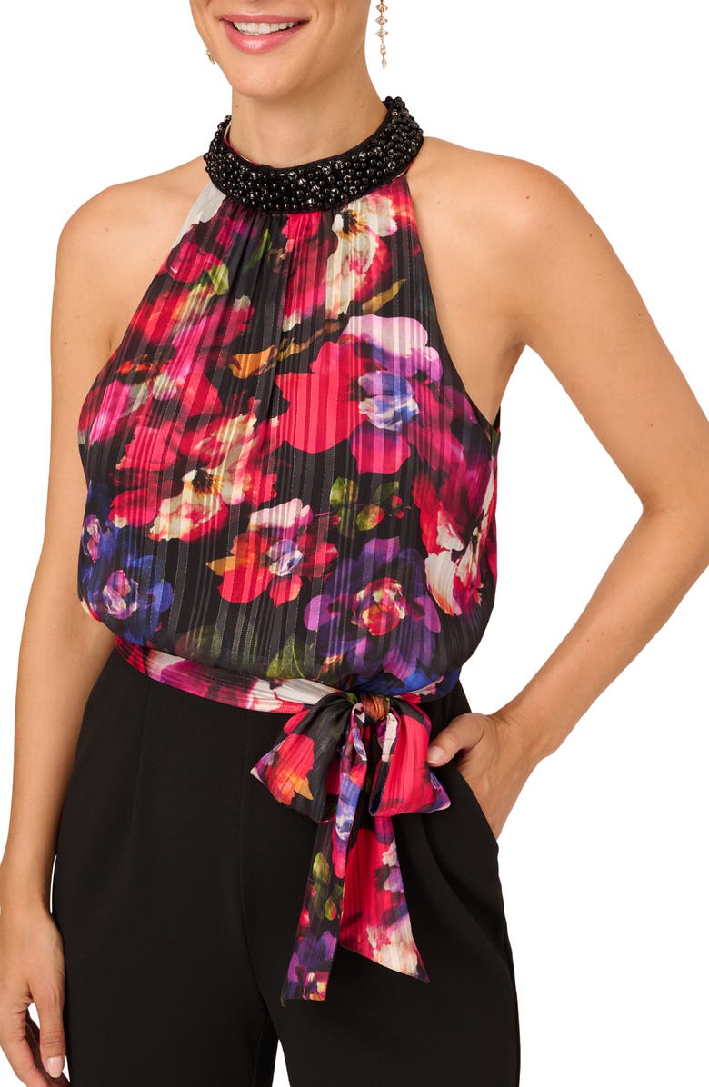 Adrianna Papell Floral Embellished Wide Leg Jumpsuit, Alternate, color,