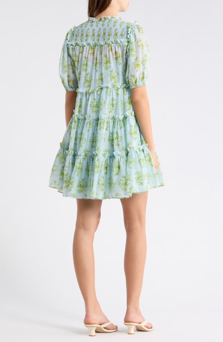 Cinq à Sept Papyrus Floral Madara Short Sleeve Minidress, Alternate, color, Whispering Sky Multi