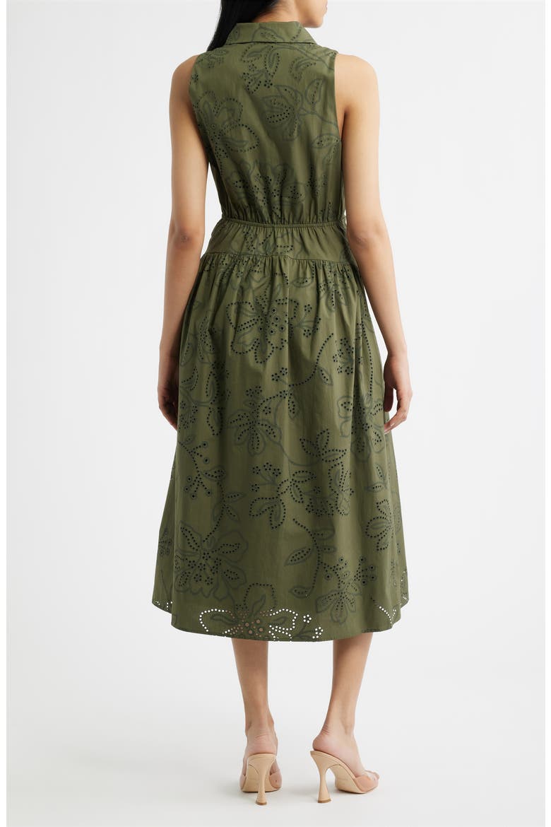 Eyelet Sleeveless Midi Shirtdress, Alternate, color, OLIVE