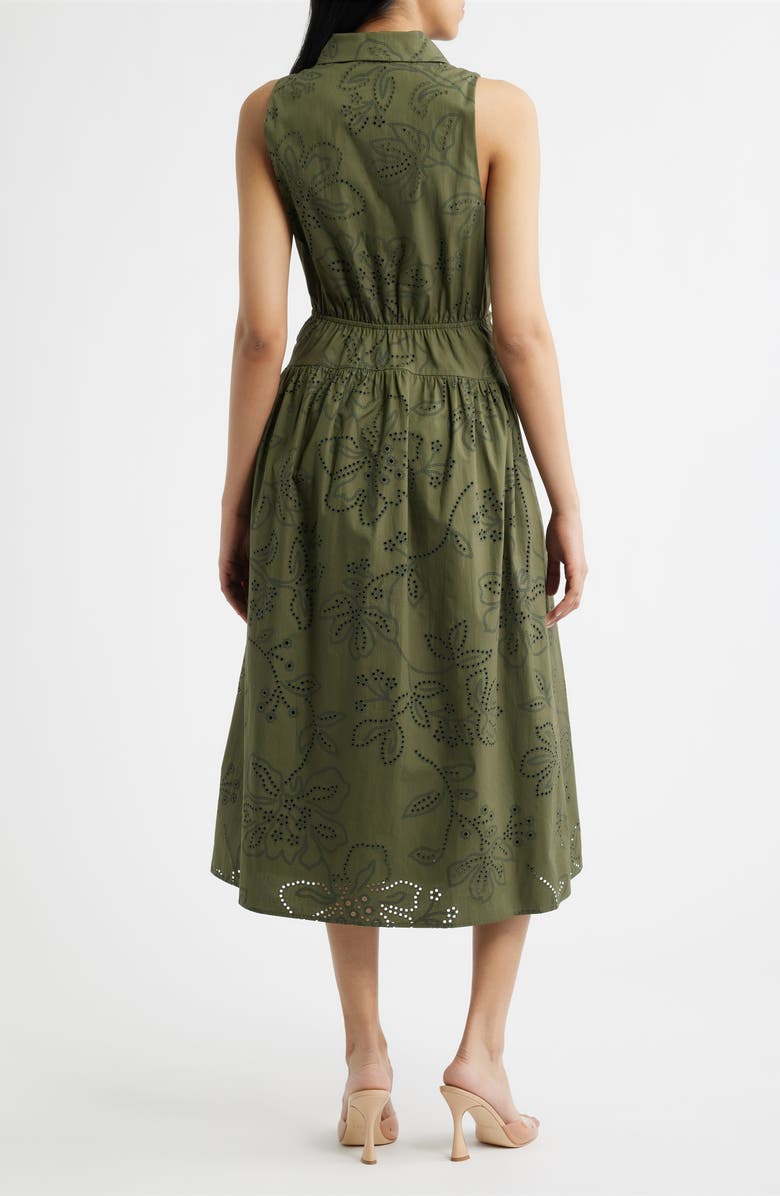 Sam Edelman Eyelet Sleeveless Midi Shirtdress, Alternate, color, Olive