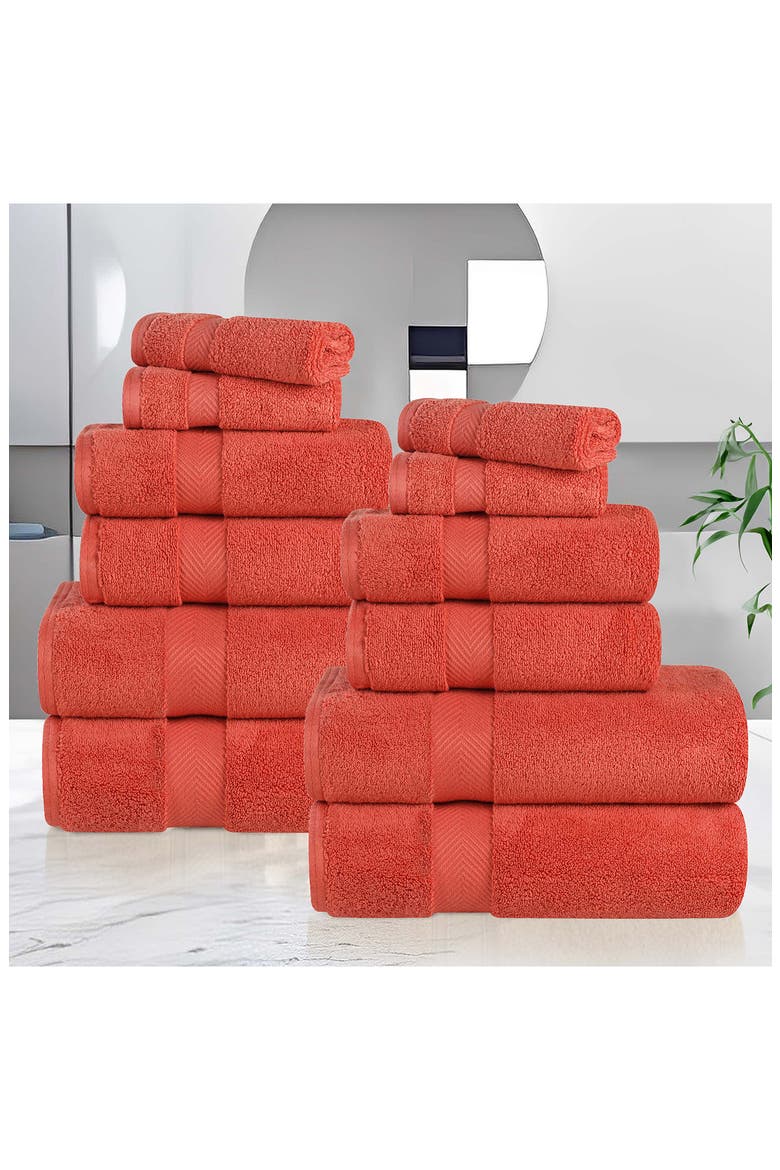 Zero Twist Cotton 12-Piece Towel Set, Alternate, color, BRICK