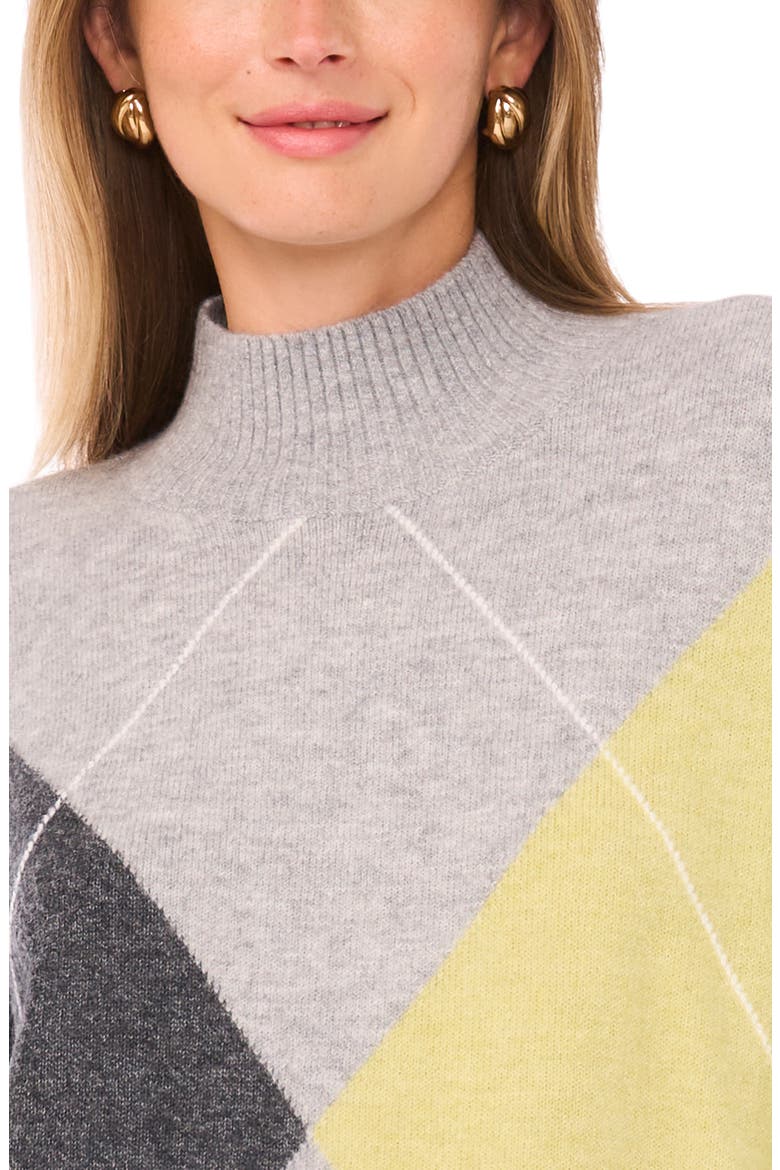 Argyle Mock Neck Sweater, Alternate, color, LIGHT HEATHER GREY