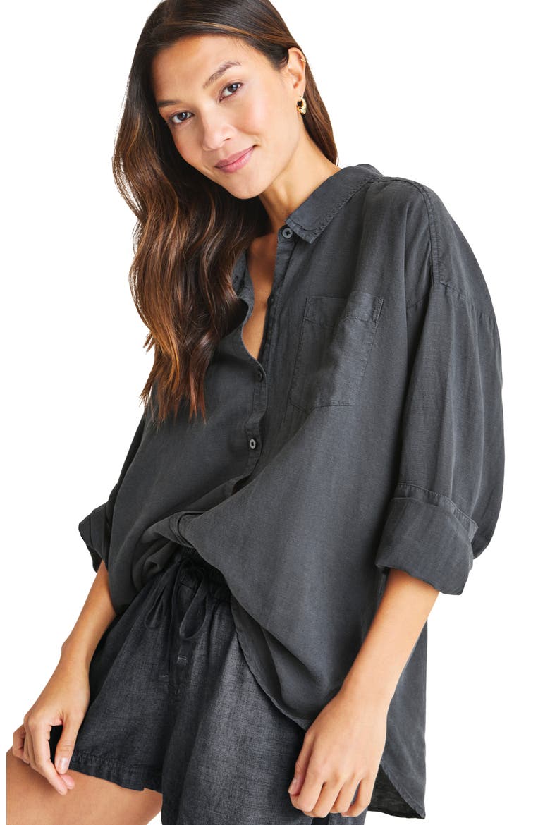 Dawson Long Sleeve Linen Blend Button-Up Shirt, Alternate, color, LEAD