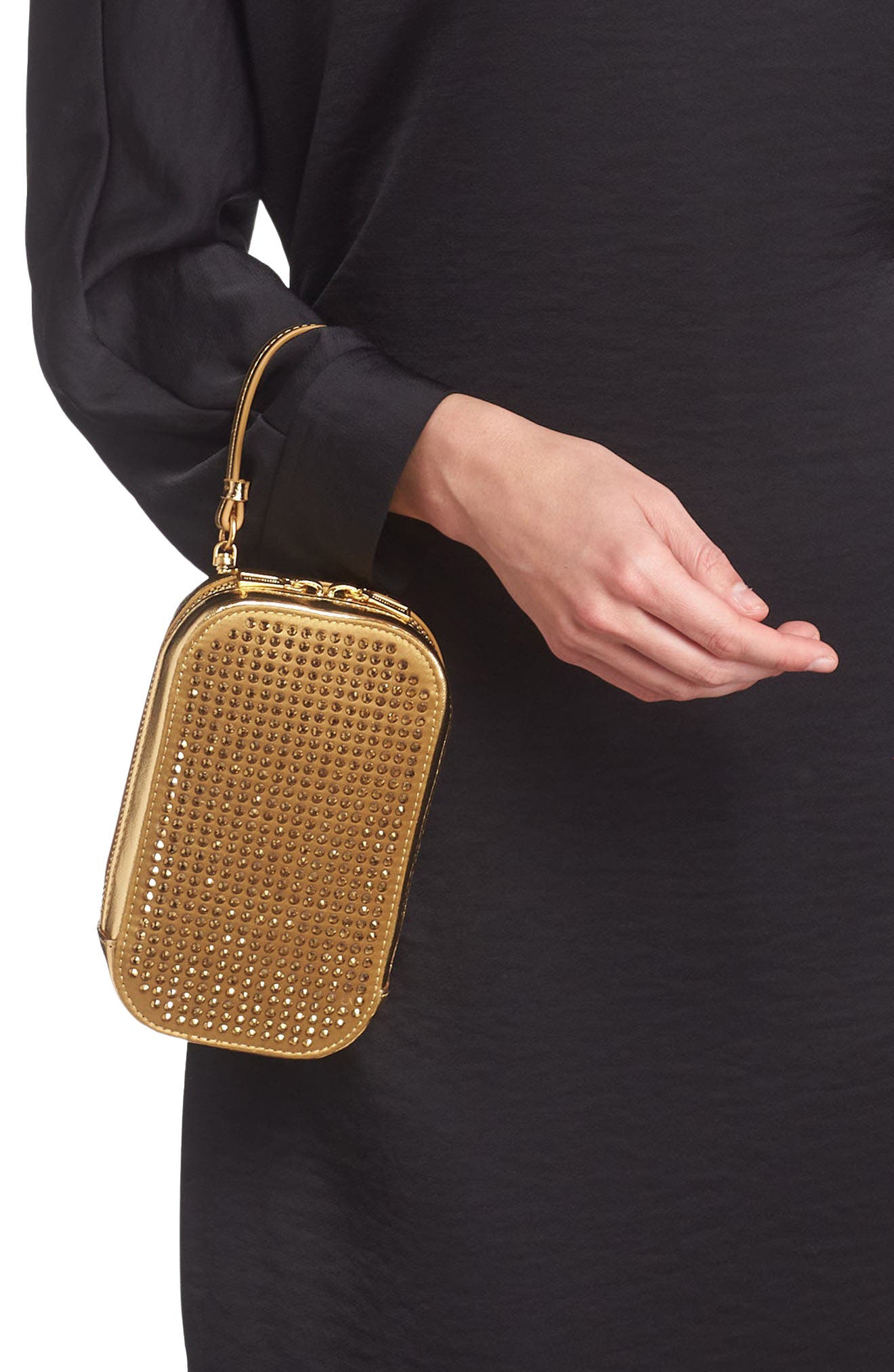 Rebecca Minkoff Crystal Embellished Crossbody Phone Bag, Alternate, color, Gold