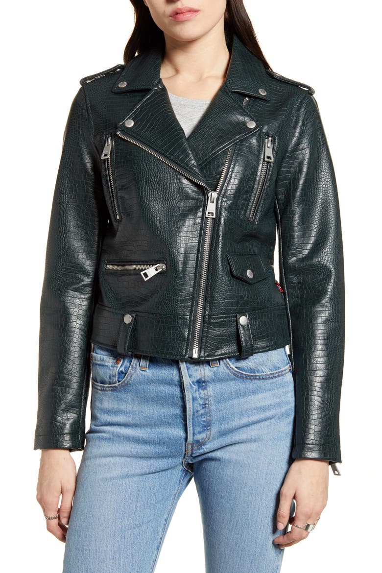Levi's® Faux Leather Moto Jacket, Alternate, color, GRN CROCO