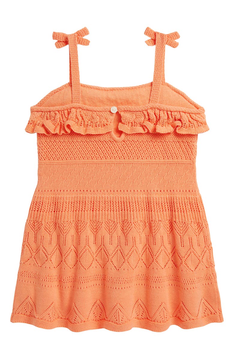 Ralph Lauren Ruffle Cotton Pointelle Sweater Dress, Alternate, color, Poppy