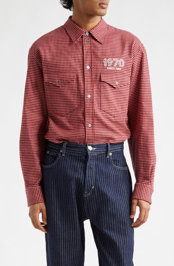 KENZO 1970 Archive Military Check Button-Up Shirt | Nordstrom