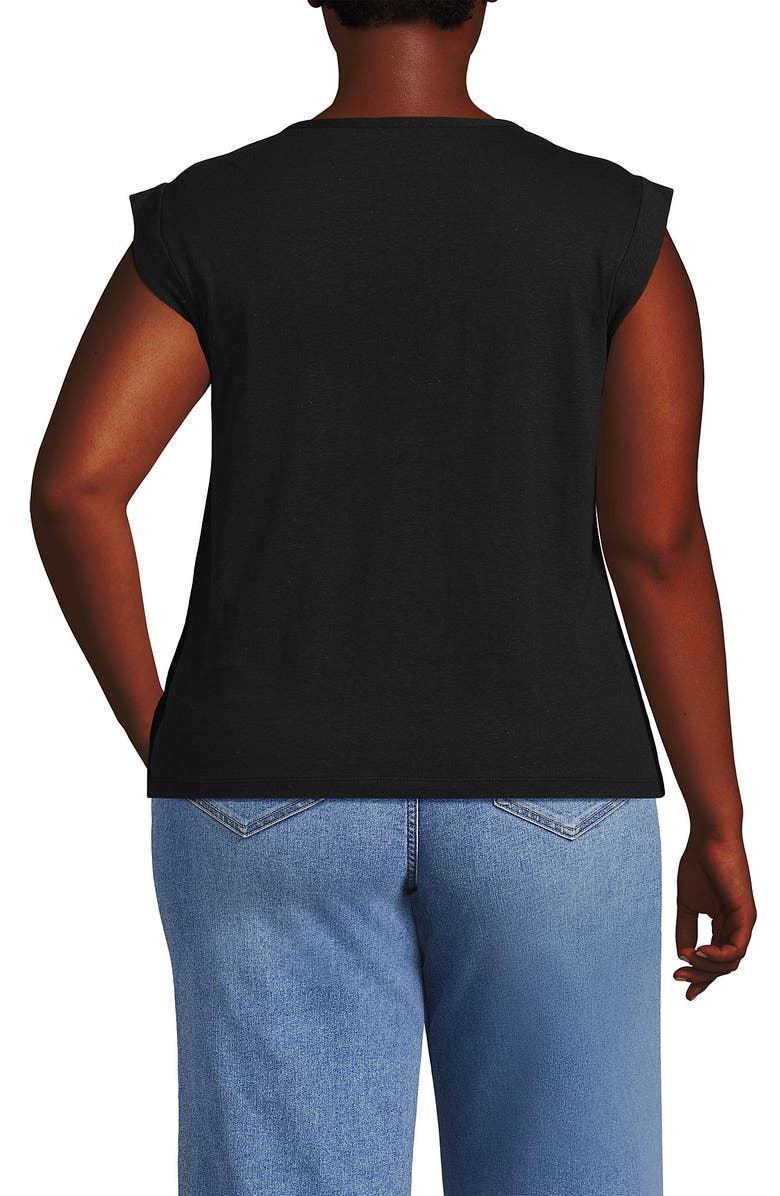 Lands' End Linen Blend Cap Sleeve Gathered Shoulder Tee, Alternate, color, 