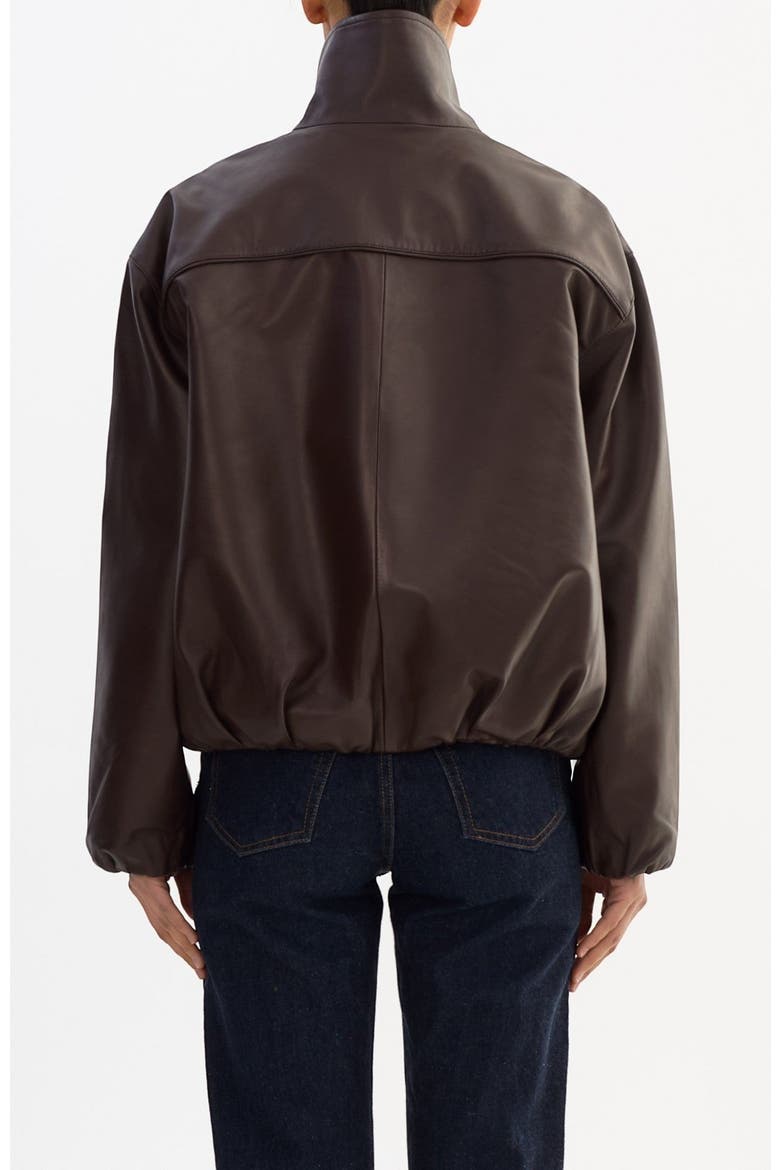 RAMONA | Funnel Neck Leather Jacket, Alternate, color, Dark Brown