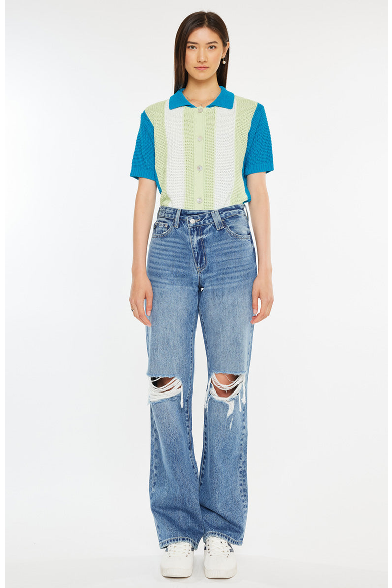 Debra Essentials High Rise 90's Criss Cross Straight Jeans, Main, color, Medium Wash