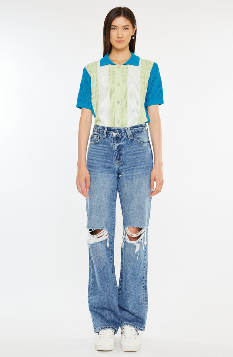 KanCan Debra Essentials High Rise 90's Criss Cross Straight Jeans, Main, color, Medium Wash