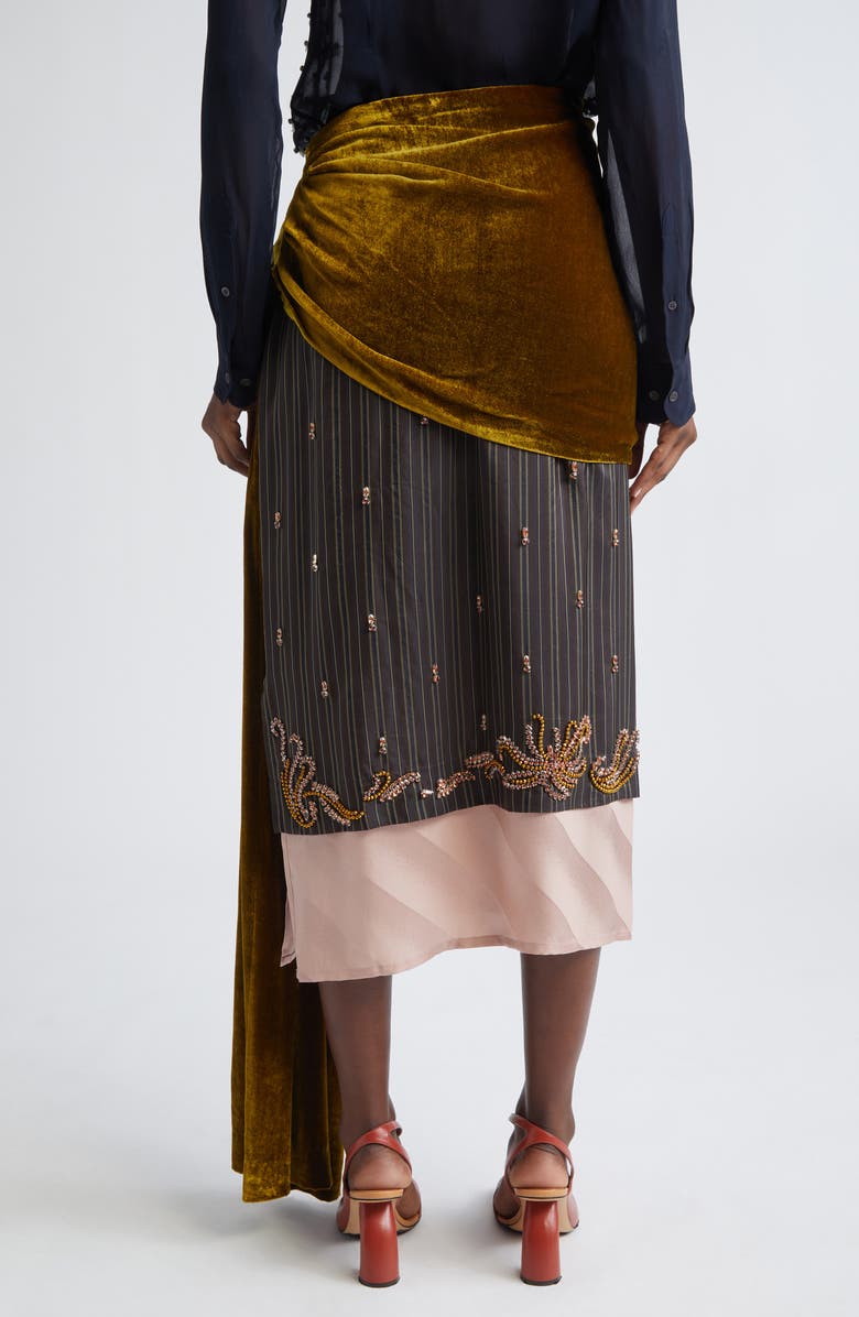Dries Van Noten Senice Embellished Mixed Media Midi Skirt, Alternate, color,
