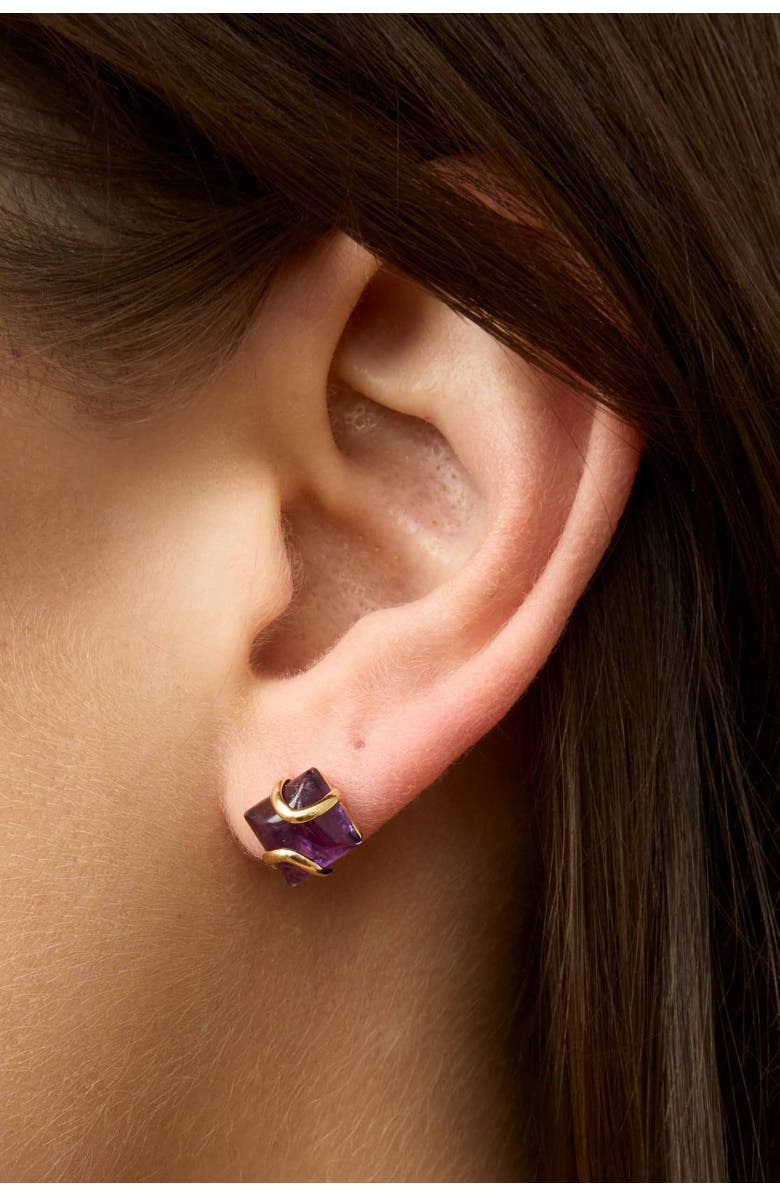 Oradina 14K Yellow Gold Captivating Studs, Alternate, color, 14K Yellow Gold, Amethyst