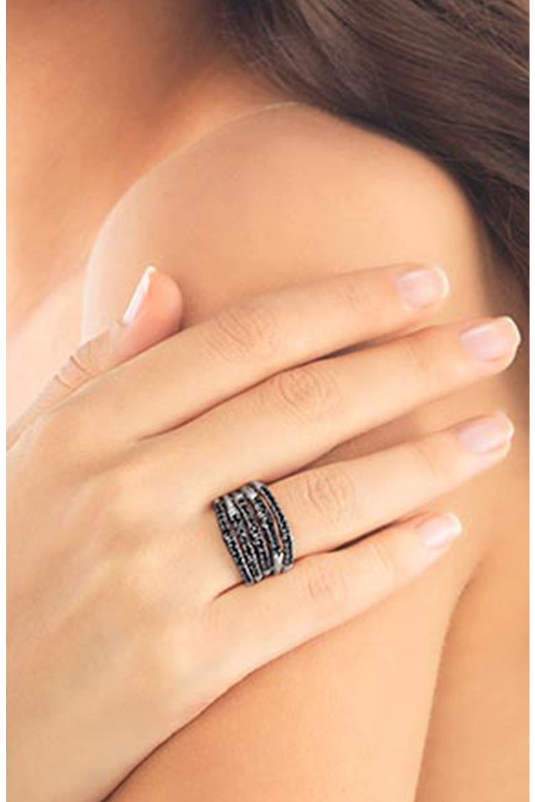 'Bamboo - Lava' Wide Pavé Sapphire Stack Ring, Alternate, color, SILVER/ BLACK SAPPHIRE