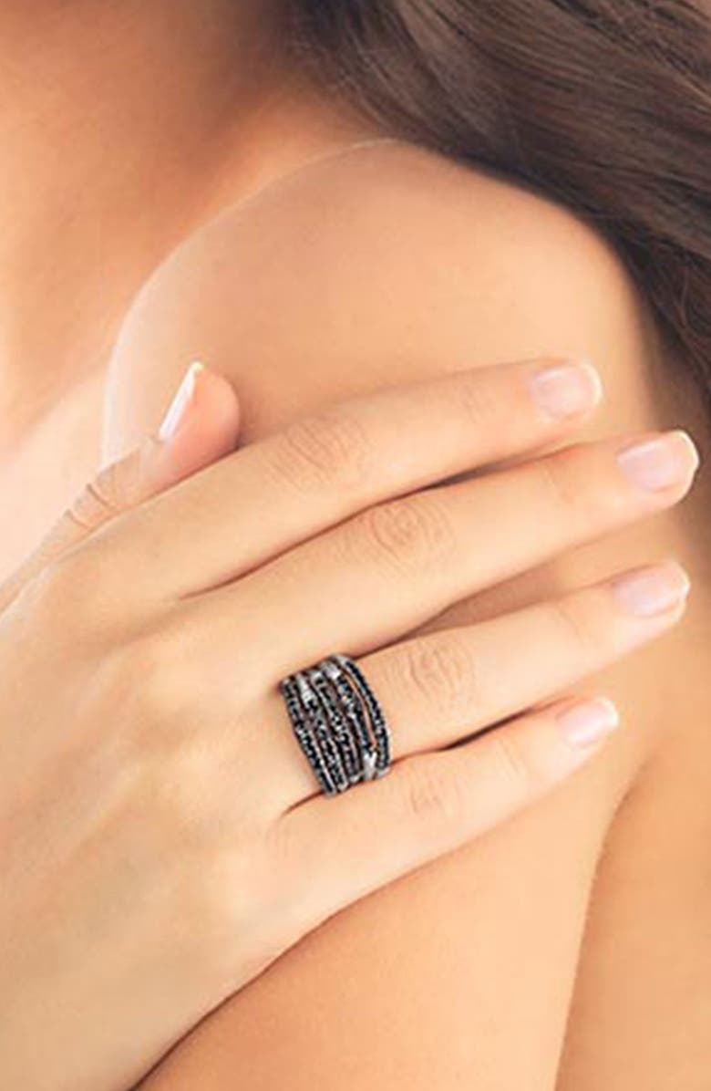 John Hardy 'Bamboo - Lava' Wide Pavé Sapphire Stack Ring, Alternate, color, 