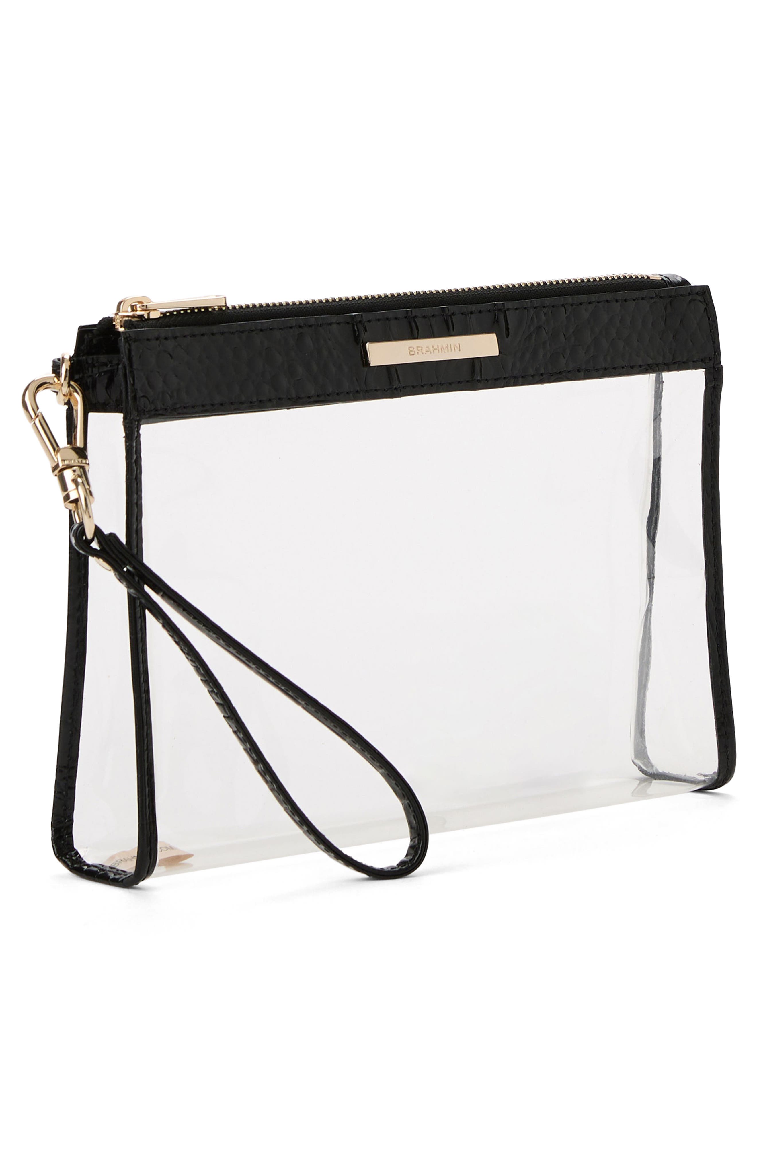 Clarisse Clear Croc Embossed Leather Wristlet, Alternate, color, BLACK