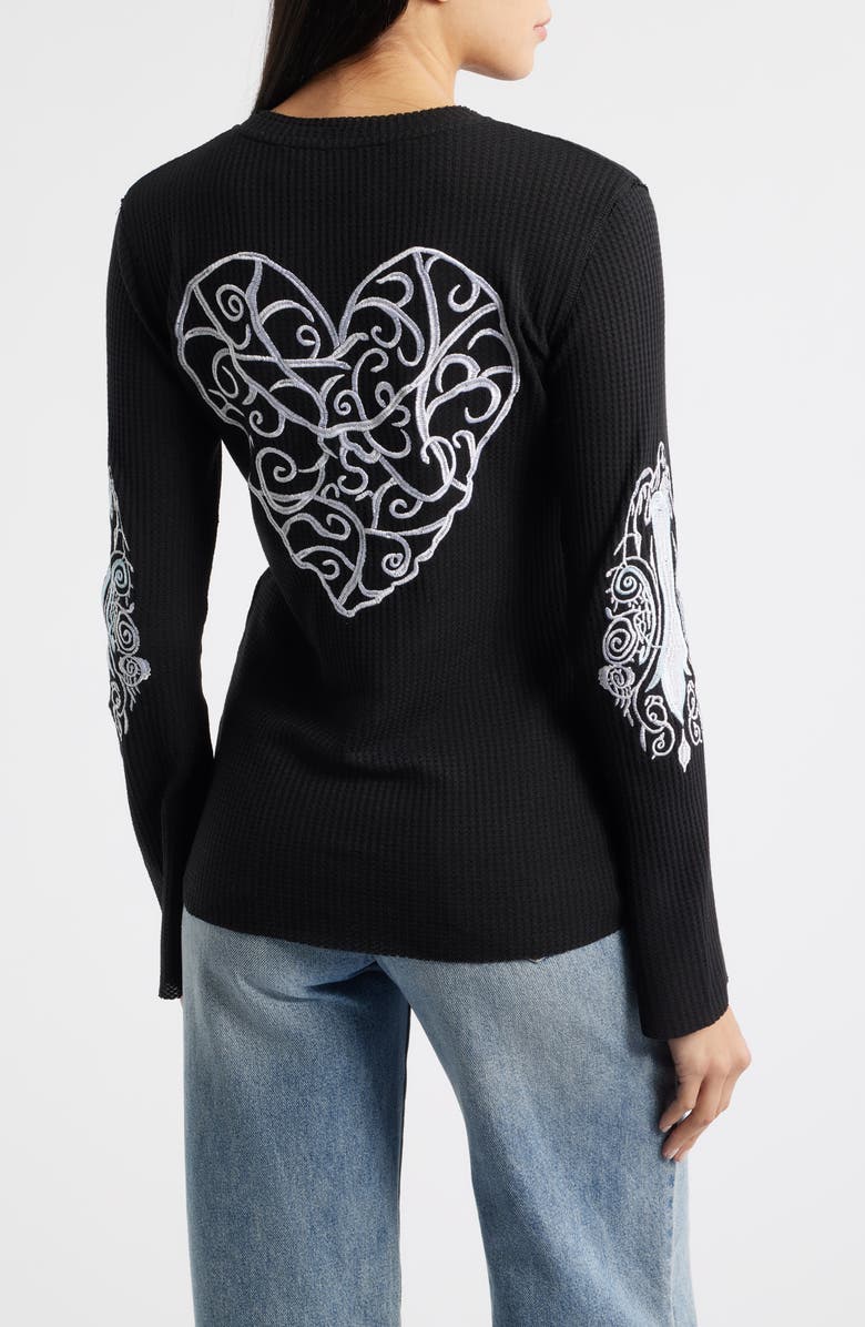 NIKKI LUND Lund Embroidered Rib Thermal Top, Alternate, color, Black