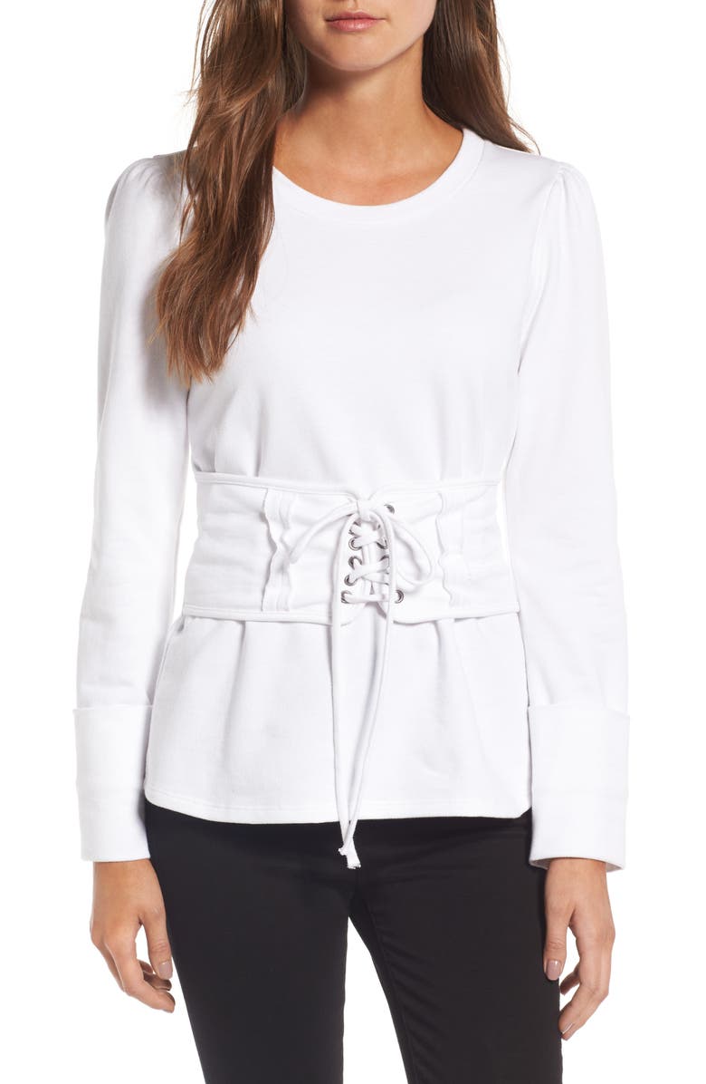 Trouvé Lace-Up Corset Sweatshirt, Main, color,