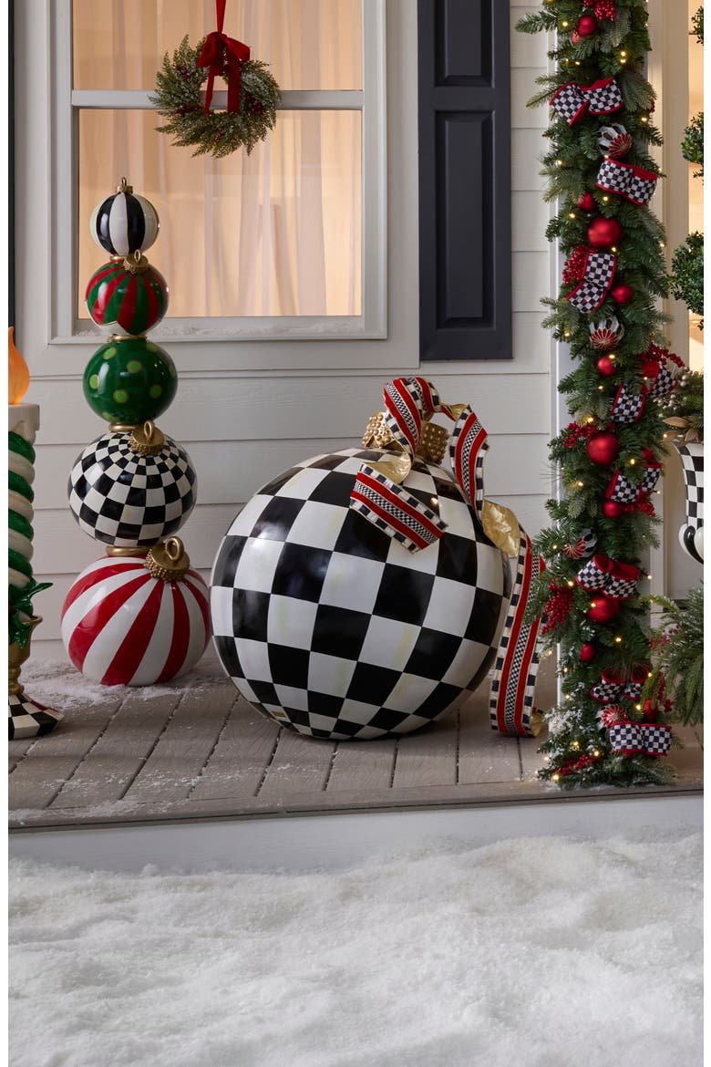Jolly Courtly Check Outdoor Ornament, Alternate, color, BLACK