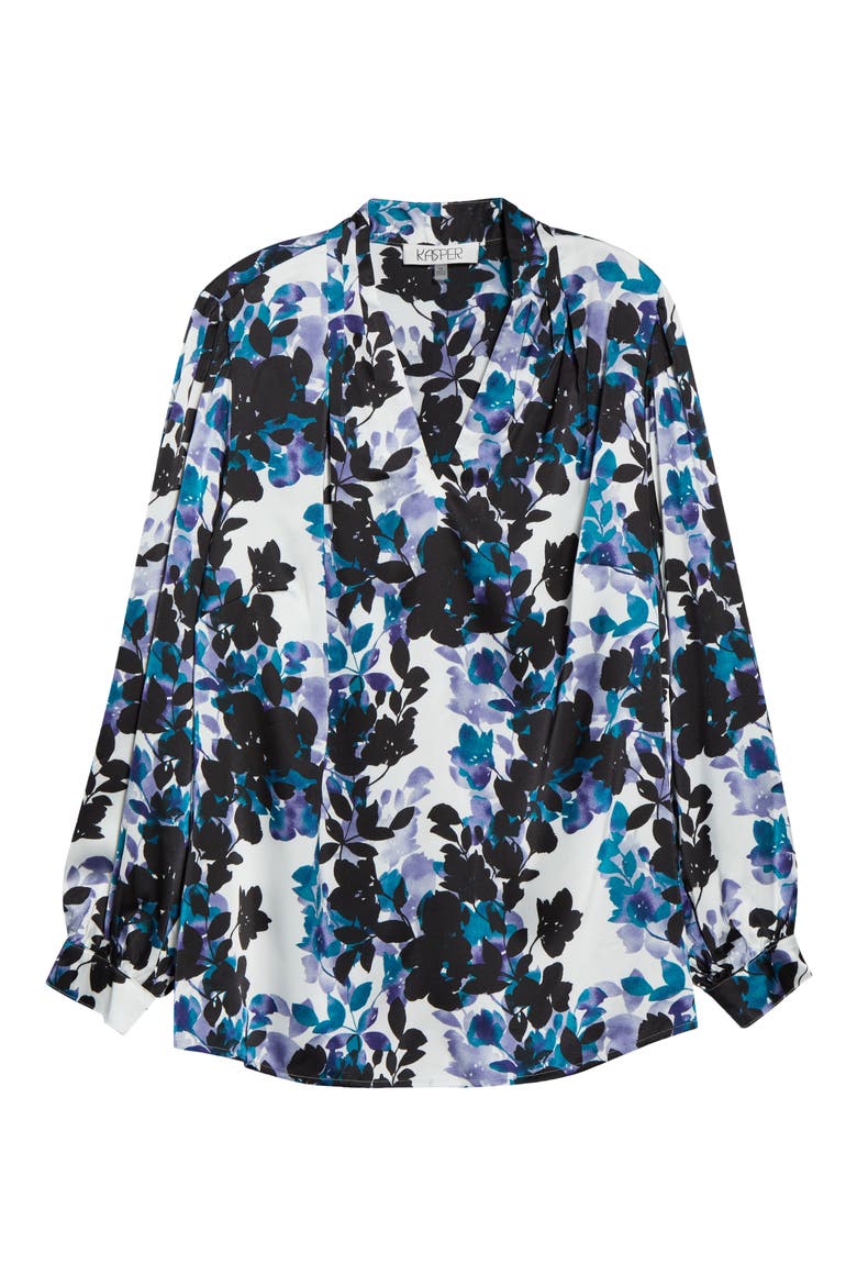 Floral Pleated Shoulder V-Neck Top, Main, color, VANILLA ICE MULTI