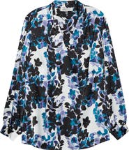 KASPER Floral Pleated Shoulder V-Neck Top