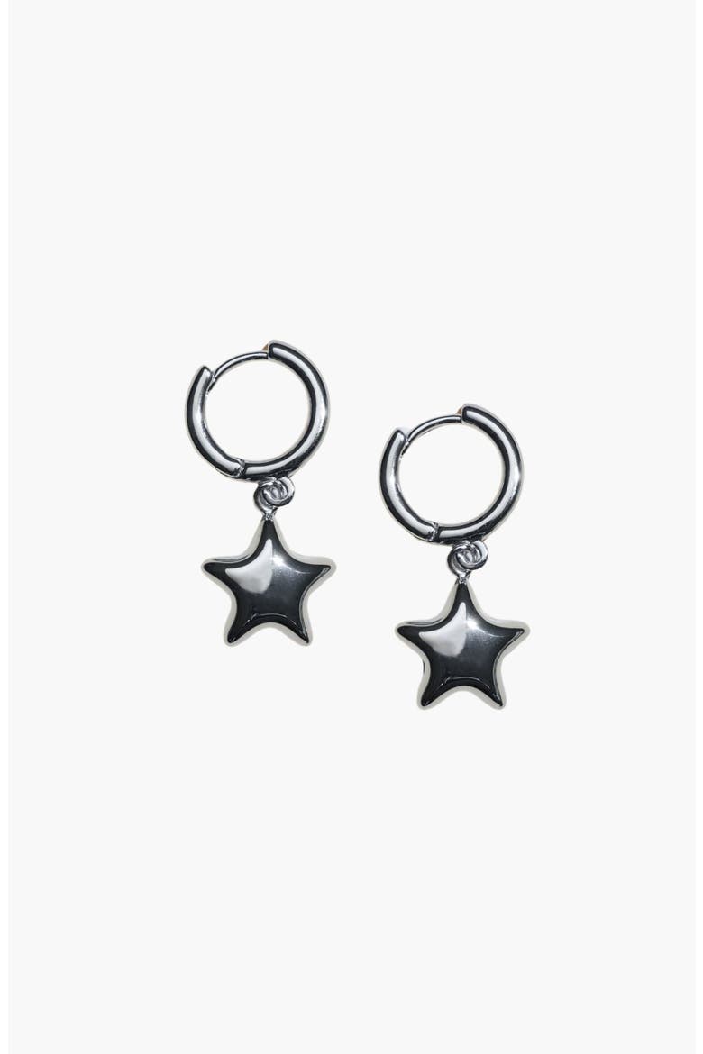 Waterproof Puffy Star Huggie Earrings, Main, color, Silver
